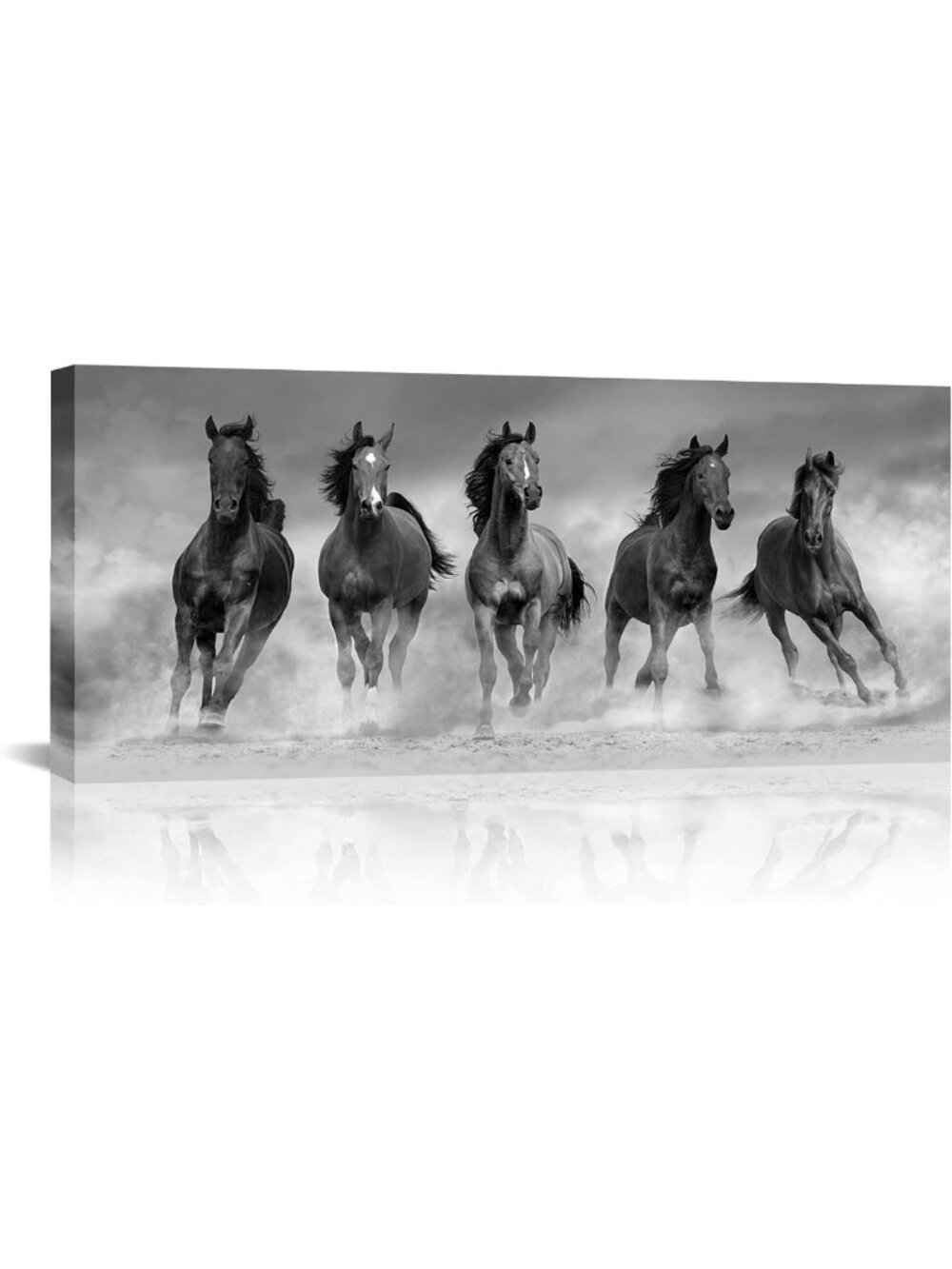 Large Black and White Running Horse Canvas Art - Modern Wild Animal Wall Decor
